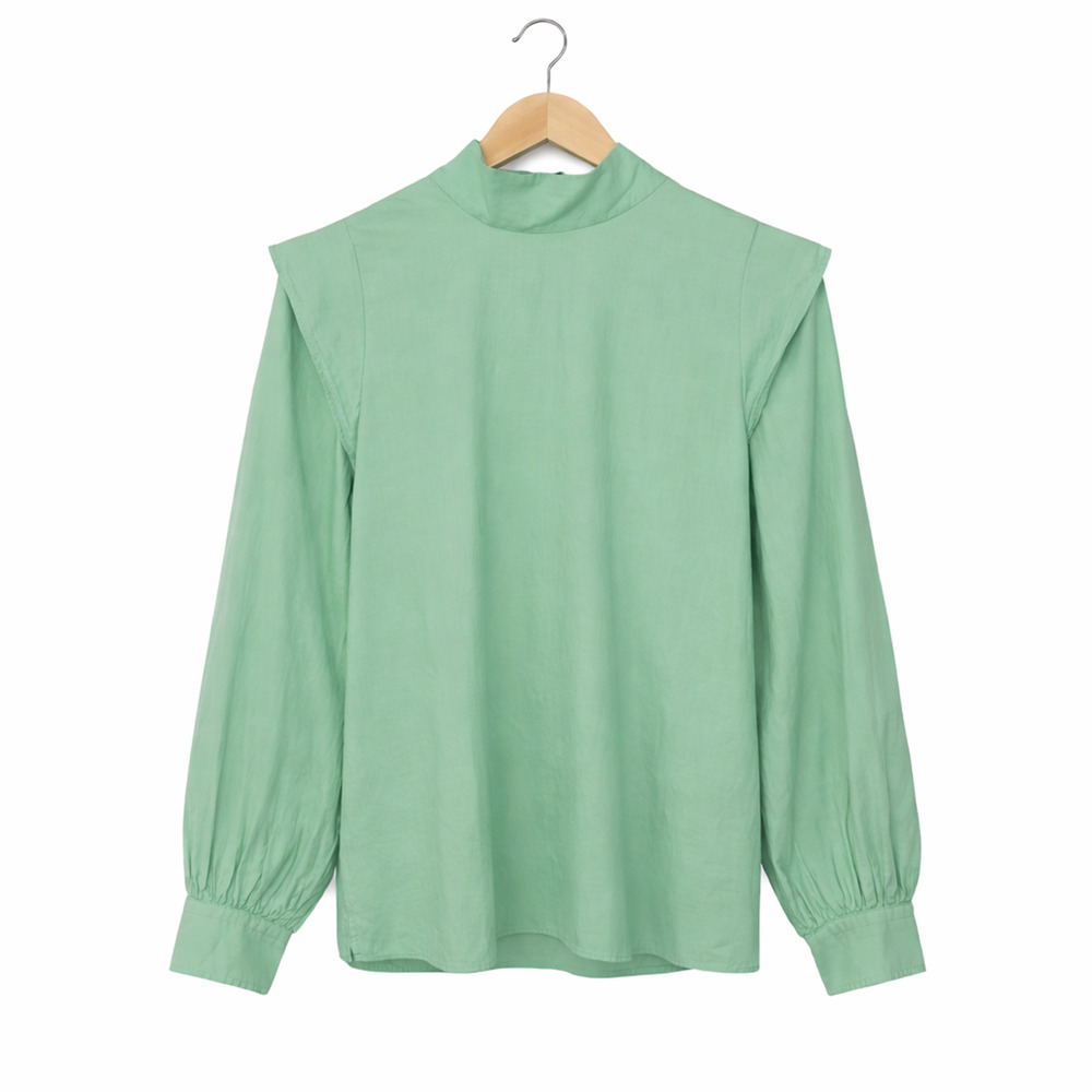 Everlane The Wing Shoulder Mock Neck Blouse Womens Size 12 Green Modern Capsule
